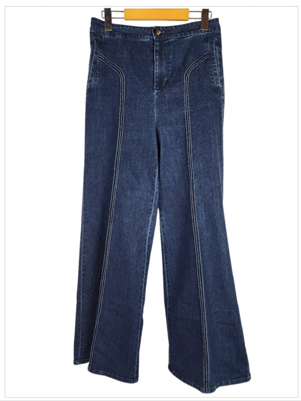 Atelier Reve Wide Leg Denim Jean High Rise European Pintuck Seams Blue Size 36=M